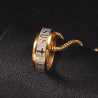 Anillo y cadena de acero inoxidable "JESÚS" con grabado láser de estilo combinado