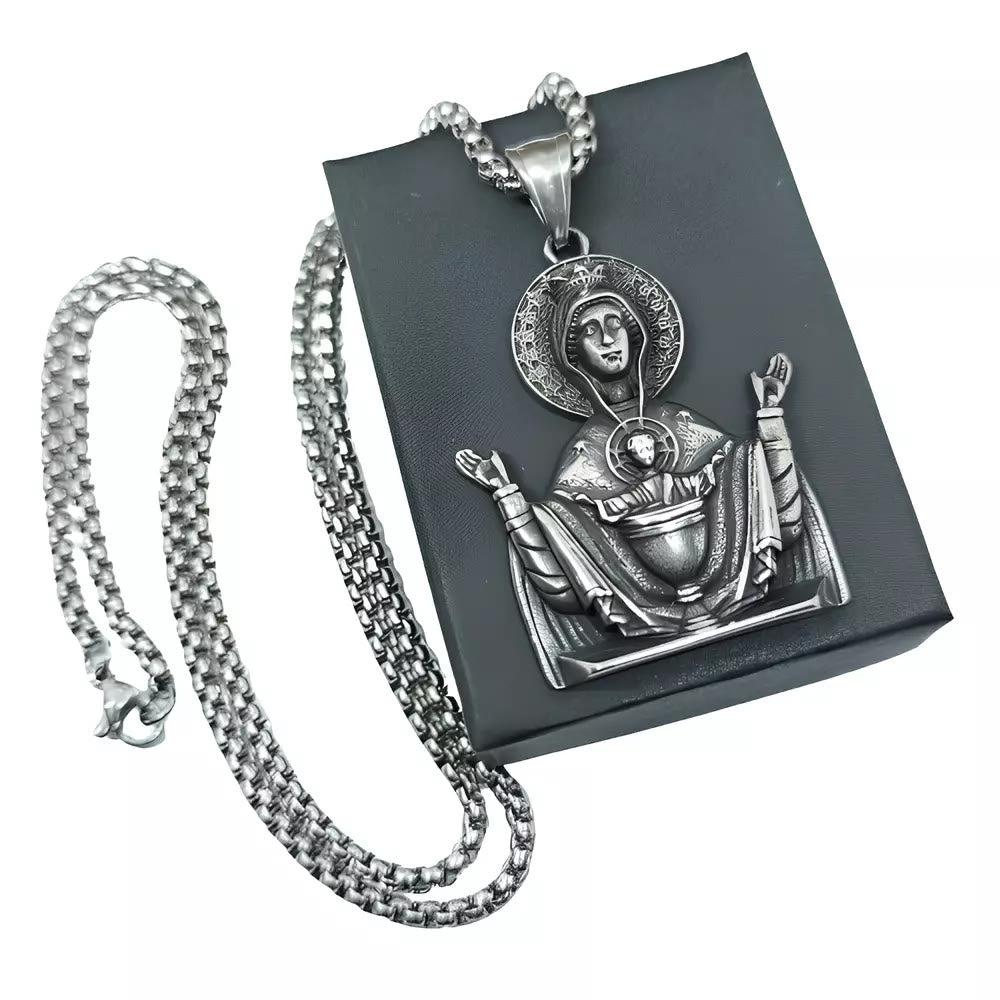 Collar con colgante de oración de la Virgen María de acero inoxidable, medallón católico, cadena de protección