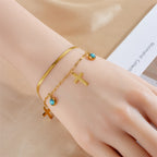Pulsera de doble capa con adornos turquesa