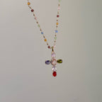 Collar con colgante en forma de cruz con 12 piedras preciosas bíblicas