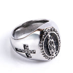 Anillo de acero inoxidable de la Virgen María con signo de la cruz, anillos católicos para joyería religiosa