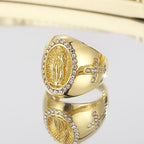 Anillo de acero inoxidable de la Virgen María con signo de la cruz, anillos católicos para joyería religiosa