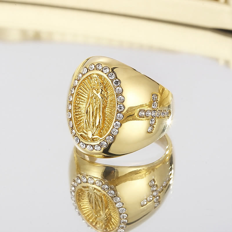 Anillo de acero inoxidable de la Virgen María con signo de la cruz, anillos católicos para joyería religiosa