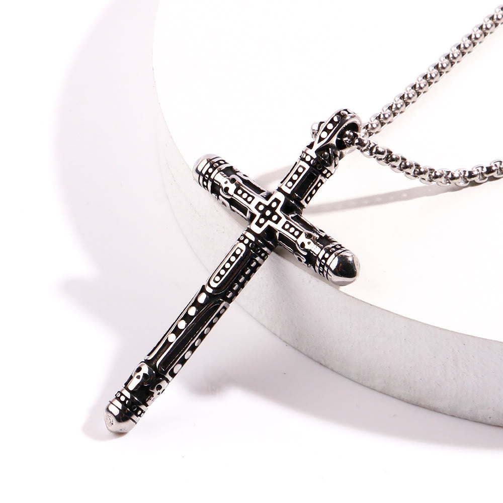 Collier Pendentif Croix Gravée Florale Colorée
