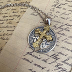 Collar con colgante de moneda cruzada de doble cara de estilo vintage