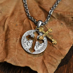 Collar con colgante de moneda cruzada de doble cara de estilo vintage