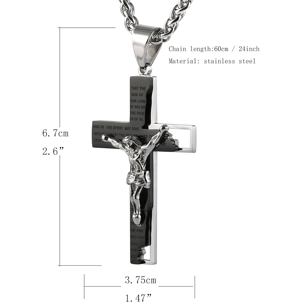 Collier pendentif de prière en forme de crucifix en acier inoxydable