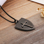 Collier pendentif bouclier croix en acier inoxydable avec la prière du Seigneur