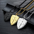 Collier pendentif bouclier croix en acier inoxydable avec la prière du Seigneur