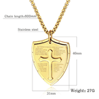 Collier pendentif bouclier croix en acier inoxydable avec la prière du Seigneur