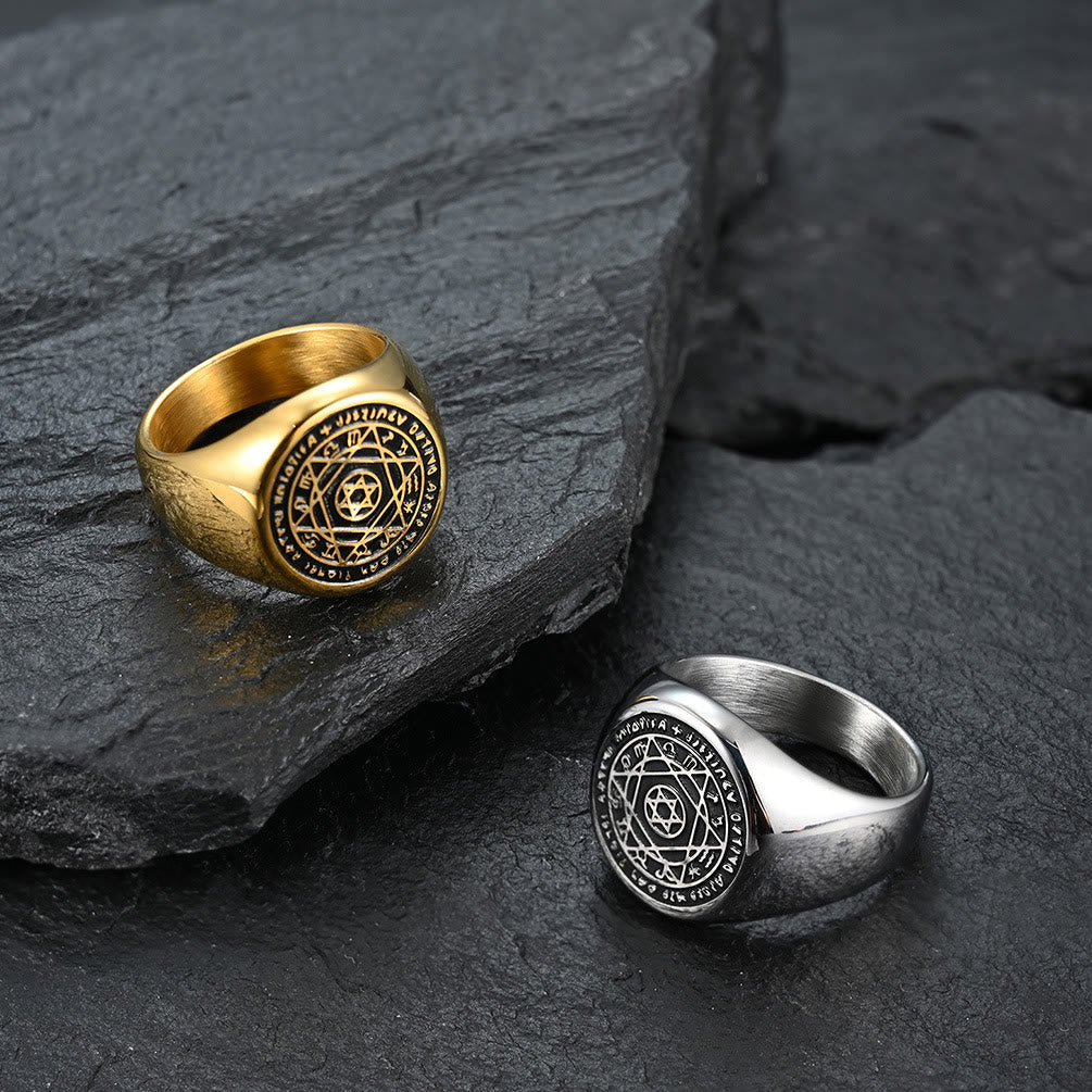 Bague Talisman Sceau de Salomon Étoile à Six Branches Constellation en Acier Inoxydable