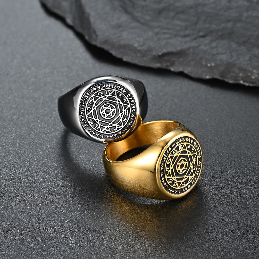 Bague Talisman Sceau de Salomon Étoile à Six Branches Constellation en Acier Inoxydable