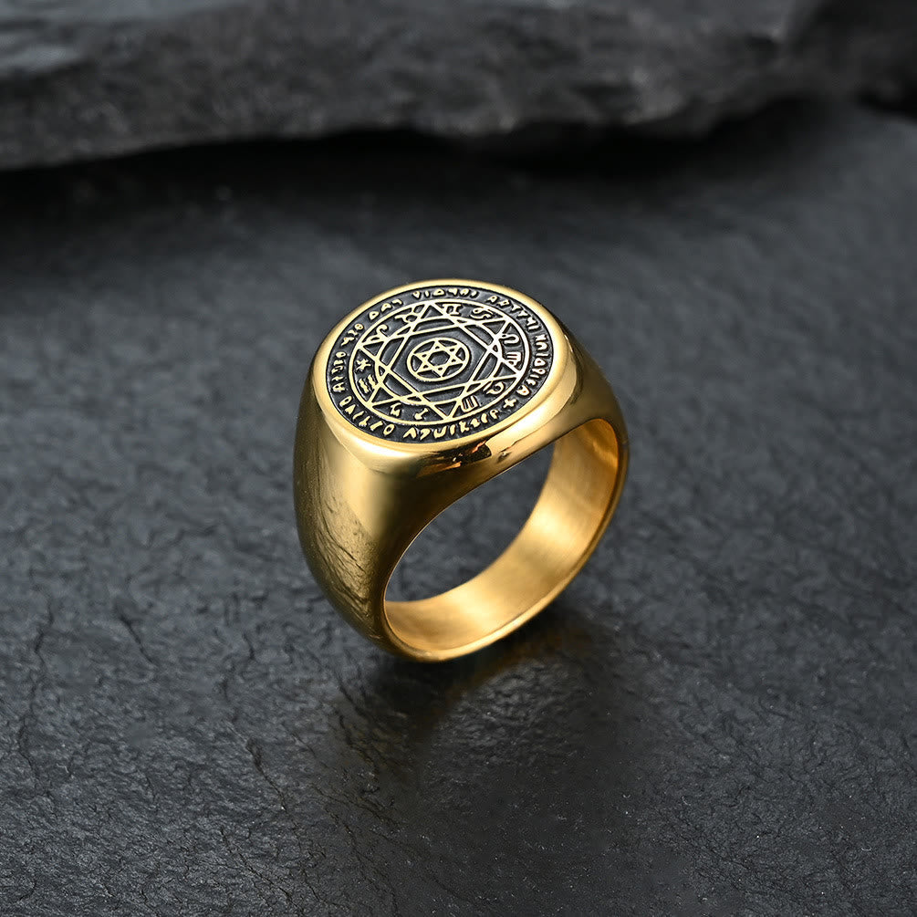 Bague Talisman Sceau de Salomon Étoile à Six Branches Constellation en Acier Inoxydable