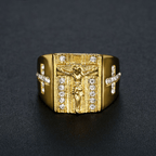 Anillo religioso de Jesús crucifijo con circonita