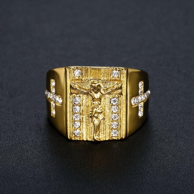 Anillo religioso de Jesús crucifijo con circonita