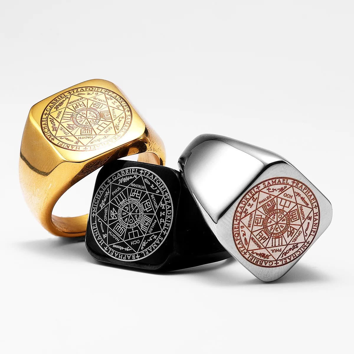 Bague en titane Sceaux de protection des Sept Archanges Salomon Kabbale