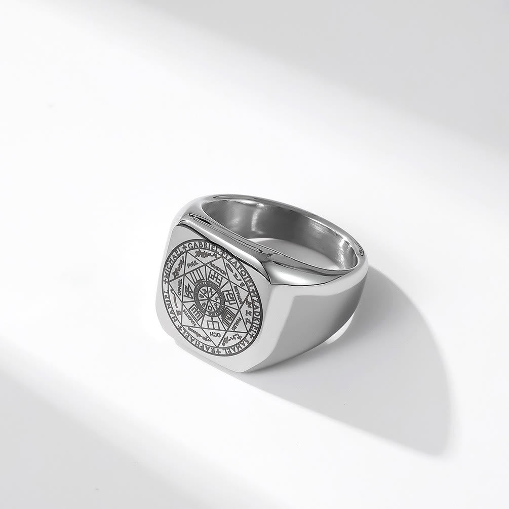 Bague en titane Sceaux de protection des Sept Archanges Salomon Kabbale