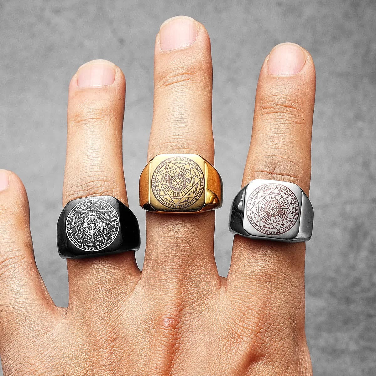 Bague en titane Sceaux de protection des Sept Archanges Salomon Kabbale