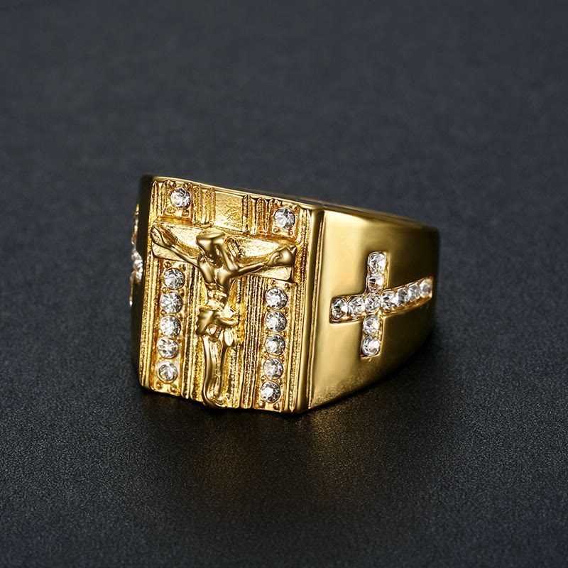 Anillo religioso de Jesús crucifijo con circonita
