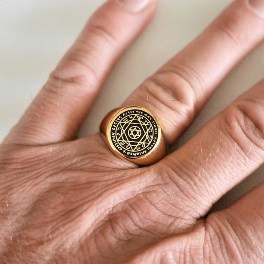 Bague Talisman Sceau de Salomon Étoile à Six Branches Constellation en Acier Inoxydable