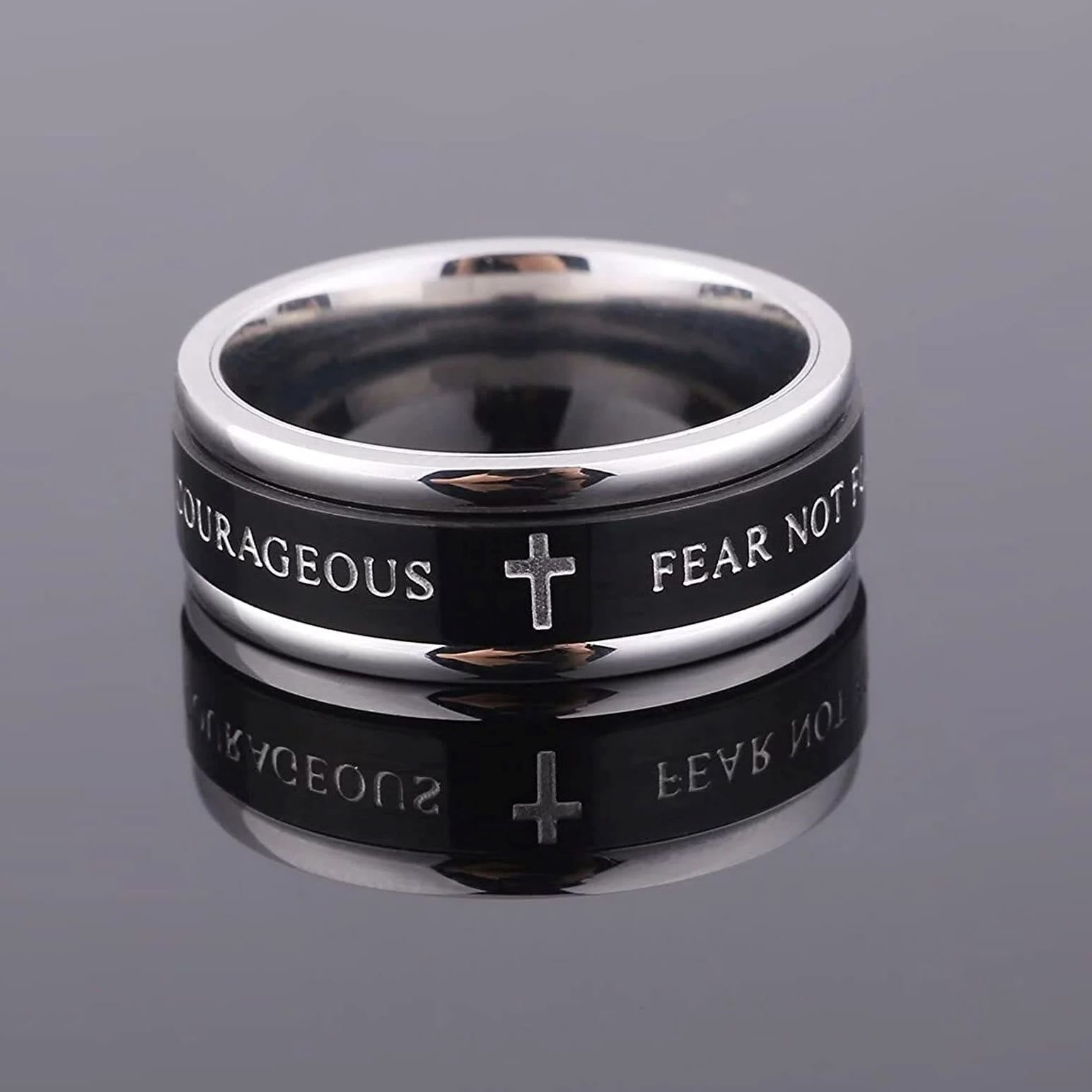 Anillo giratorio con bordes escalonados cruzados de titanio negro/dorado