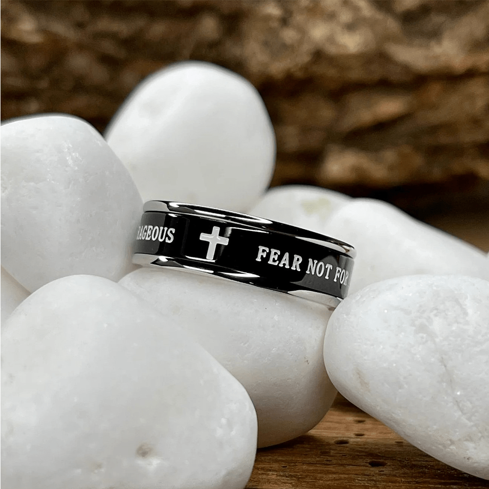 Anillo giratorio con bordes escalonados cruzados de titanio negro/dorado
