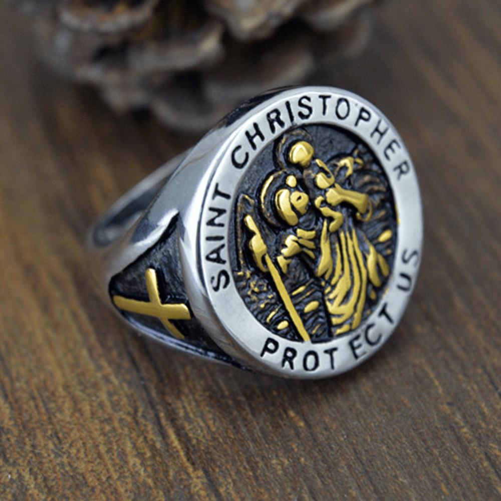 Anillo de Sello de San Cristóbal Protégenos