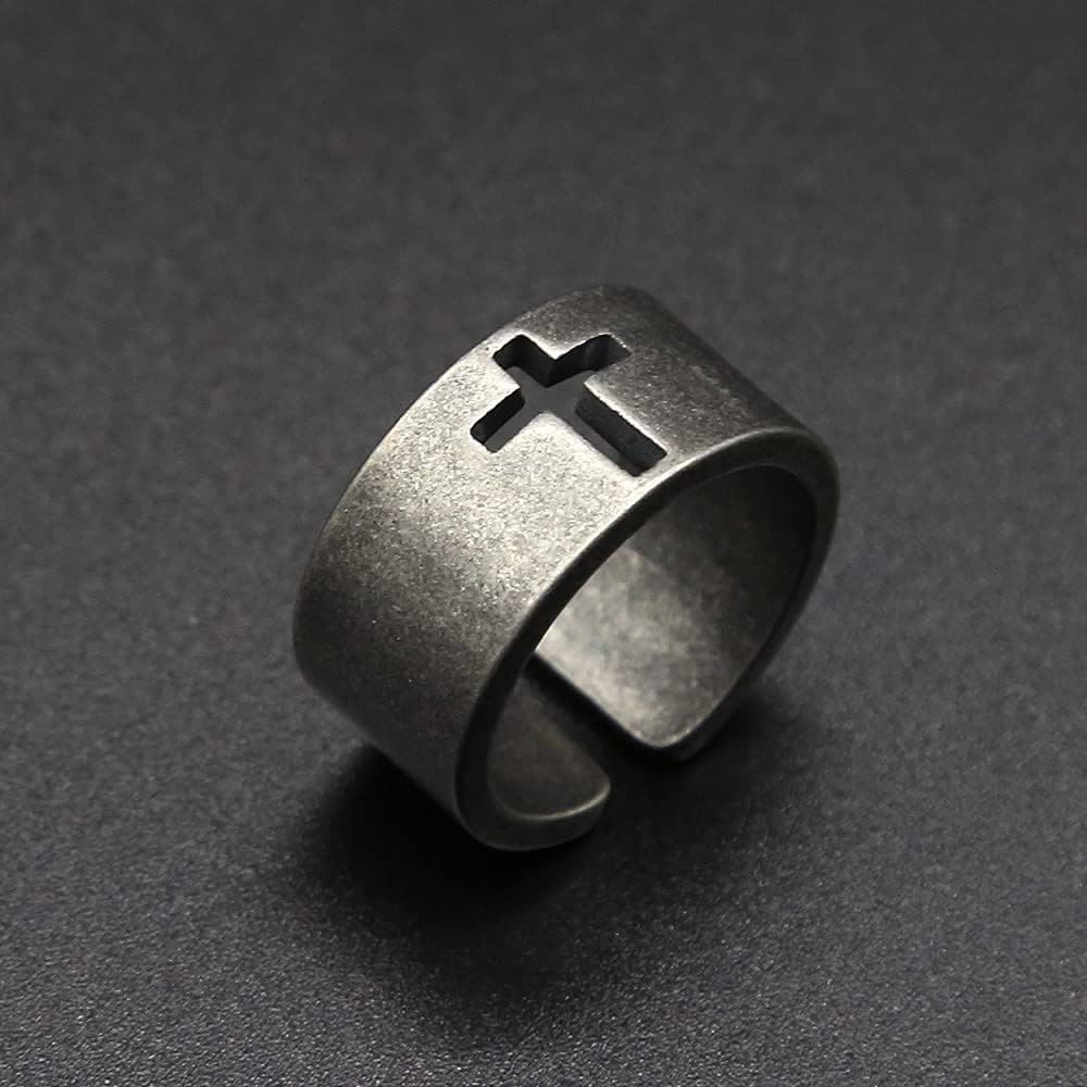 Bague croix punk antique en acier inoxydable