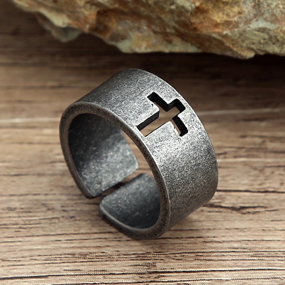 Bague croix punk antique en acier inoxydable