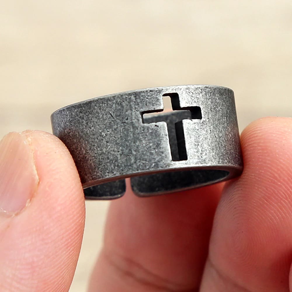 Bague croix punk antique en acier inoxydable
