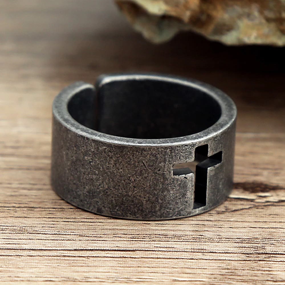Bague croix punk antique en acier inoxydable