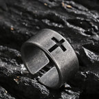 Bague croix punk antique en acier inoxydable