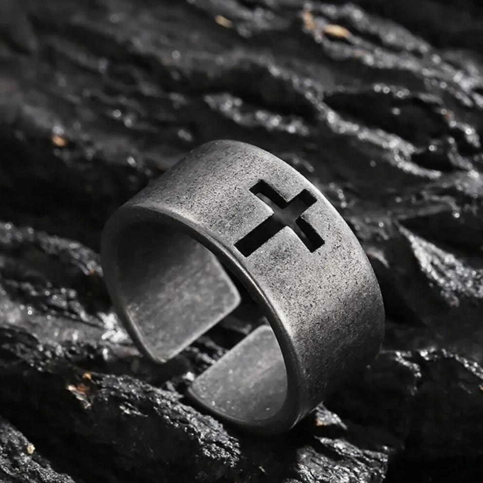 Bague croix punk antique en acier inoxydable