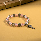 Bracelet perlé avec pendentif breloque en alliage croix de Jésus