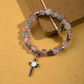 Bracelet perlé avec pendentif breloque en alliage croix de Jésus