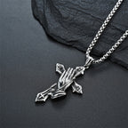 Pendentif Collier Croix Mains Qui Prient en Acier Inoxydable