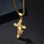 Pendentif Collier Croix Mains Qui Prient en Acier Inoxydable