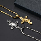 Pendentif Collier Croix Mains Qui Prient en Acier Inoxydable