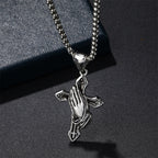 Pendentif Collier Croix Mains Qui Prient en Acier Inoxydable