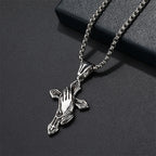Pendentif Collier Croix Mains Qui Prient en Acier Inoxydable