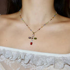 Collar con colgante en forma de cruz con 12 piedras preciosas bíblicas