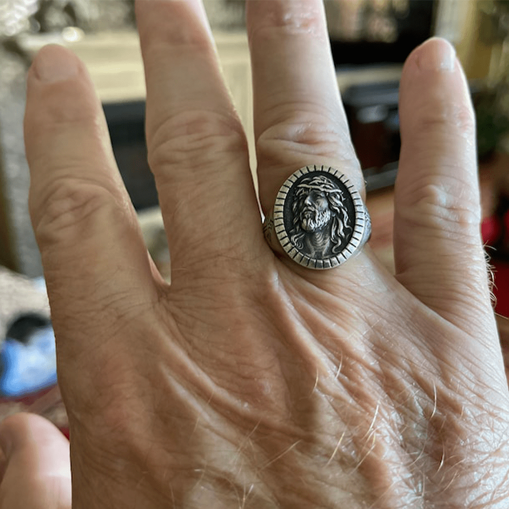 Bague vintage en forme de tête du Christ Jésus pour bénédiction
