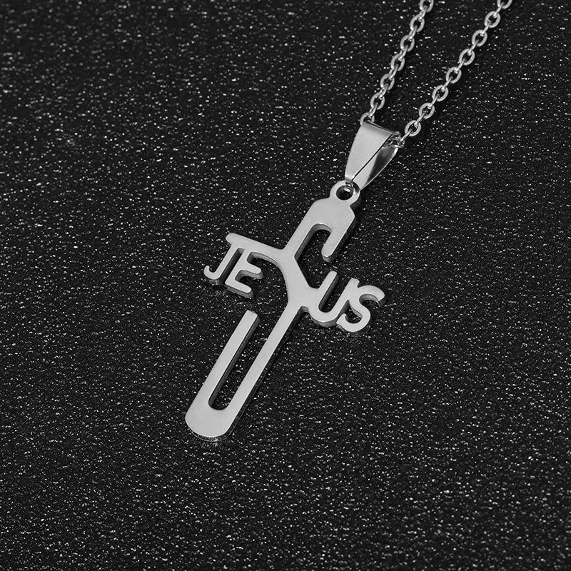 Collier en acier inoxydable avec croix de Jésus-Christ