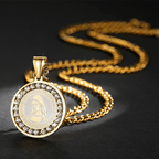 Zircon Set Virgin Mary Titanium Pendant Necklace