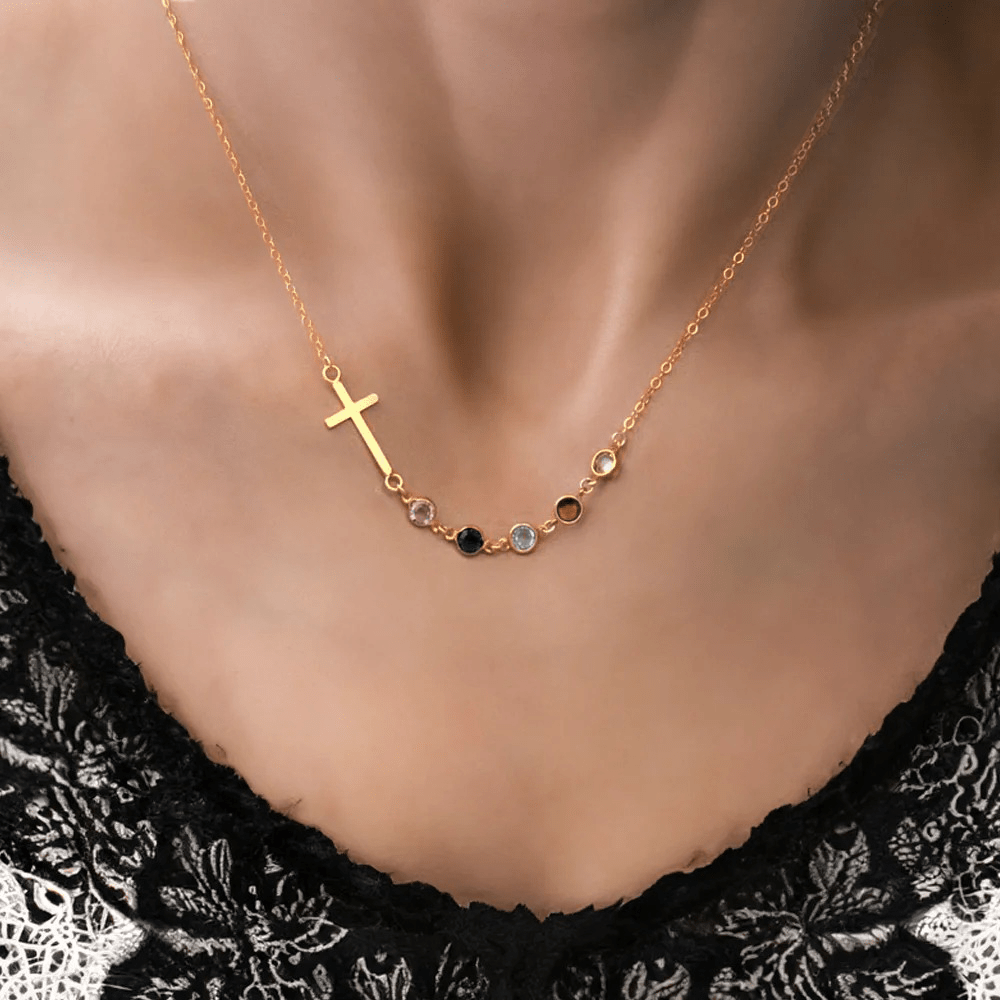 Collier Croix Pierre de Naissance Biblique Bijou Religieux Cadeau
