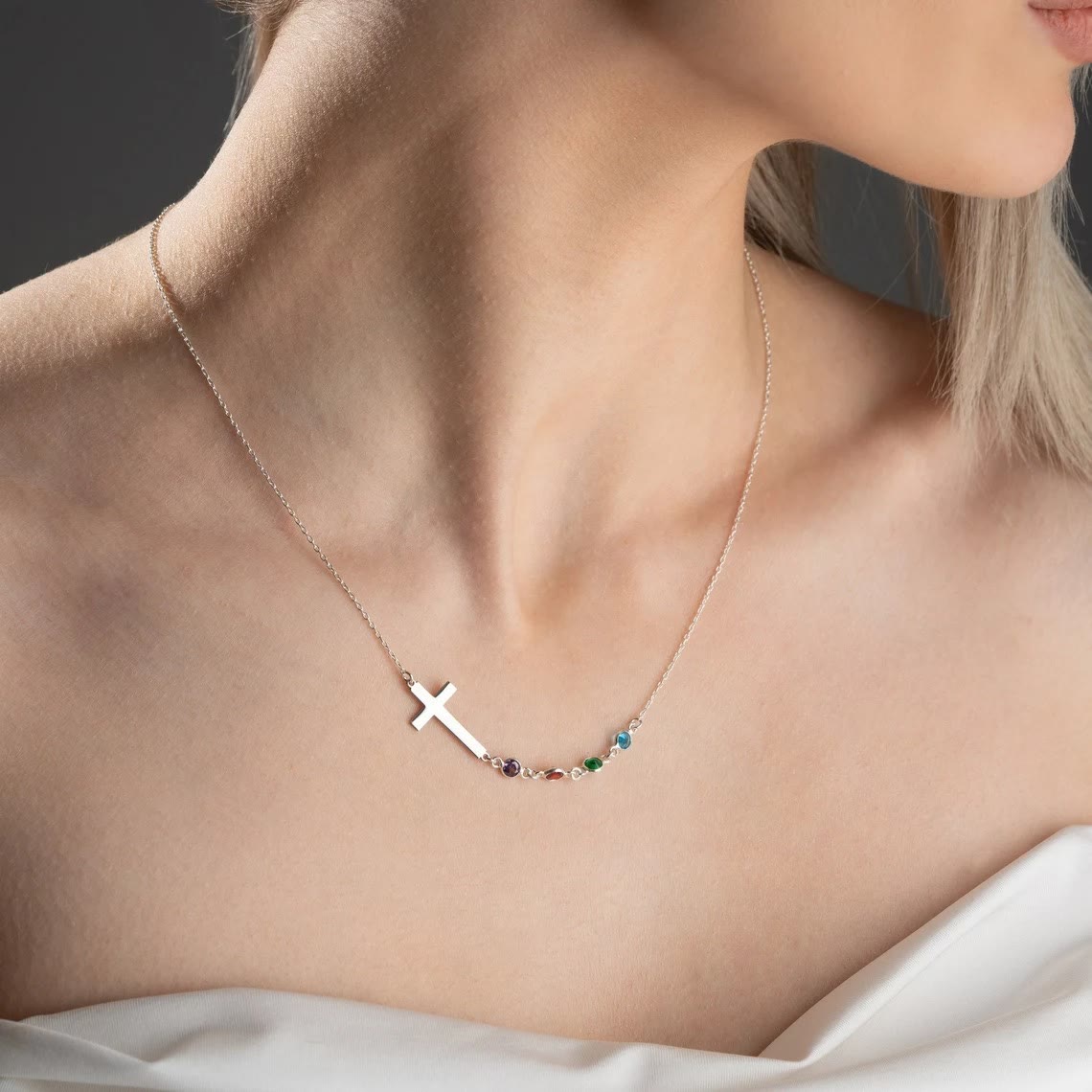 Collier Croix Pierre de Naissance Biblique Bijou Religieux Cadeau