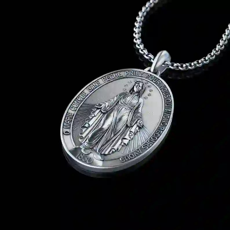 Collier Pendentif Maria en Argent Fait Main Bijoux Religieux