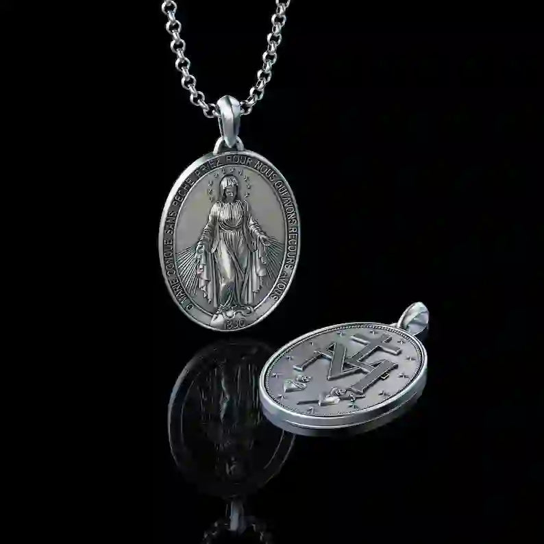 Collier Pendentif Maria en Argent Fait Main Bijoux Religieux
