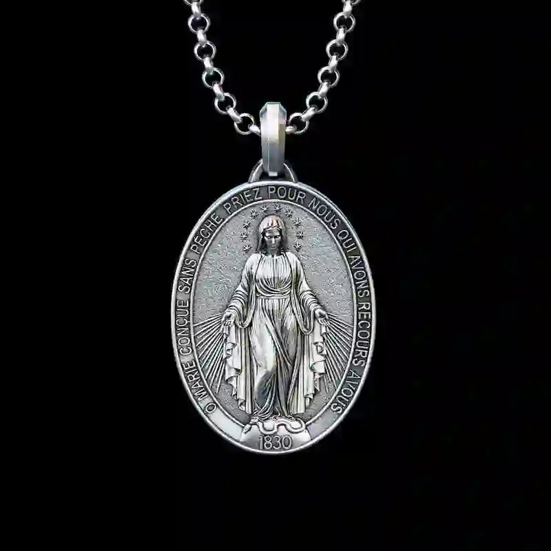 Collier Pendentif Maria en Argent Fait Main Bijoux Religieux