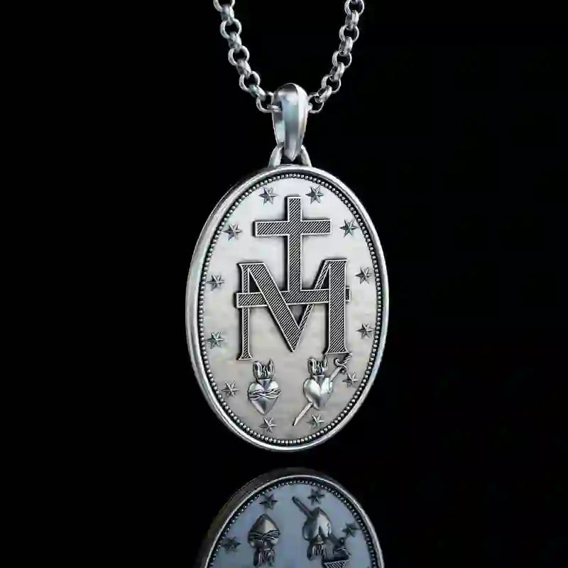 Collier Pendentif Maria en Argent Fait Main Bijoux Religieux
